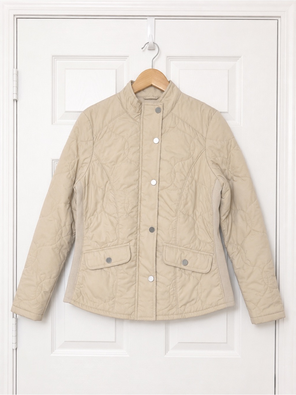A New Day Beige Quilted Jacket XS | Snap Closures and Pockets